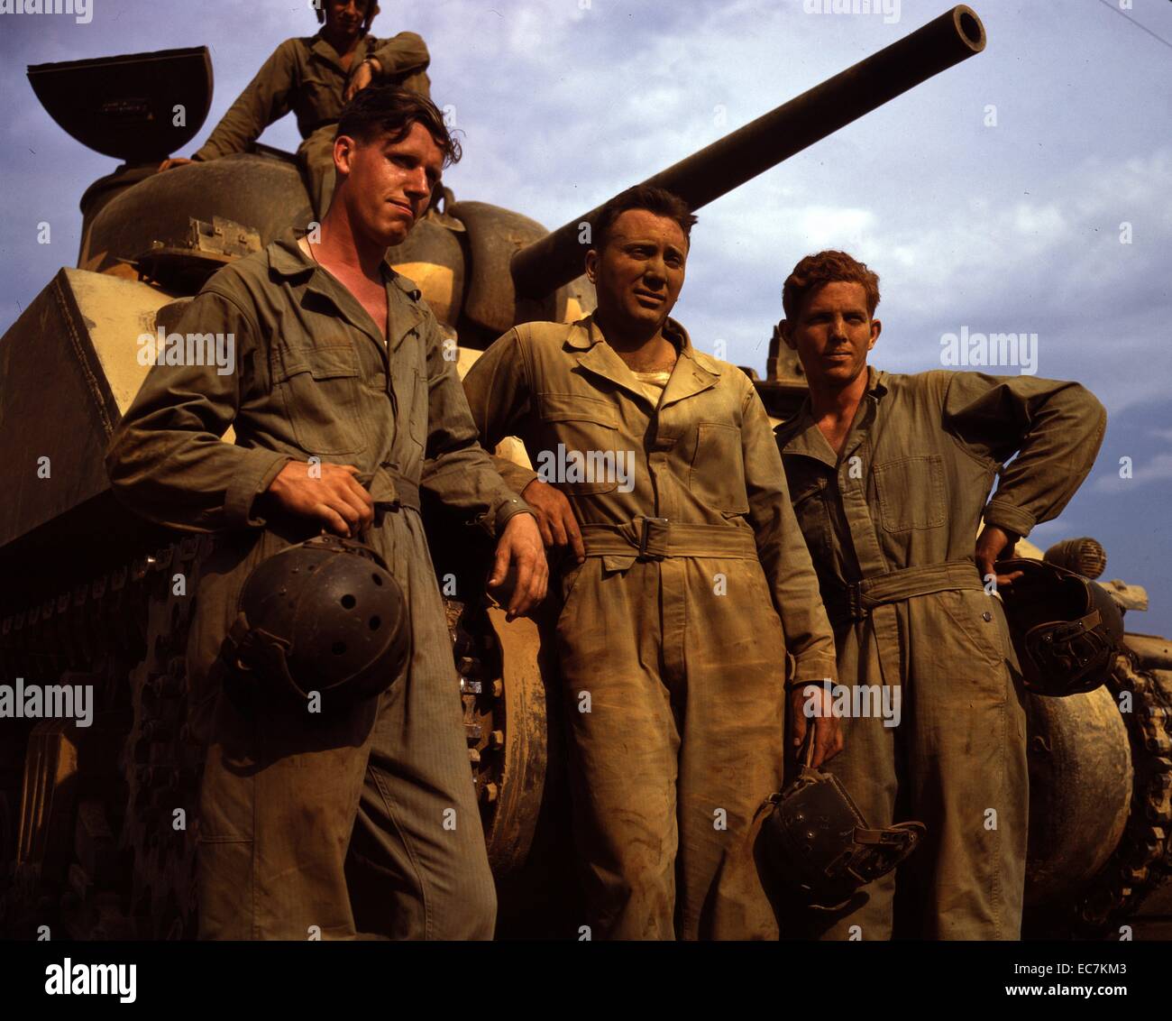 US Army tank crew standing in front of an M-4 tank, Fort. Knox, Ky. Stock Photo