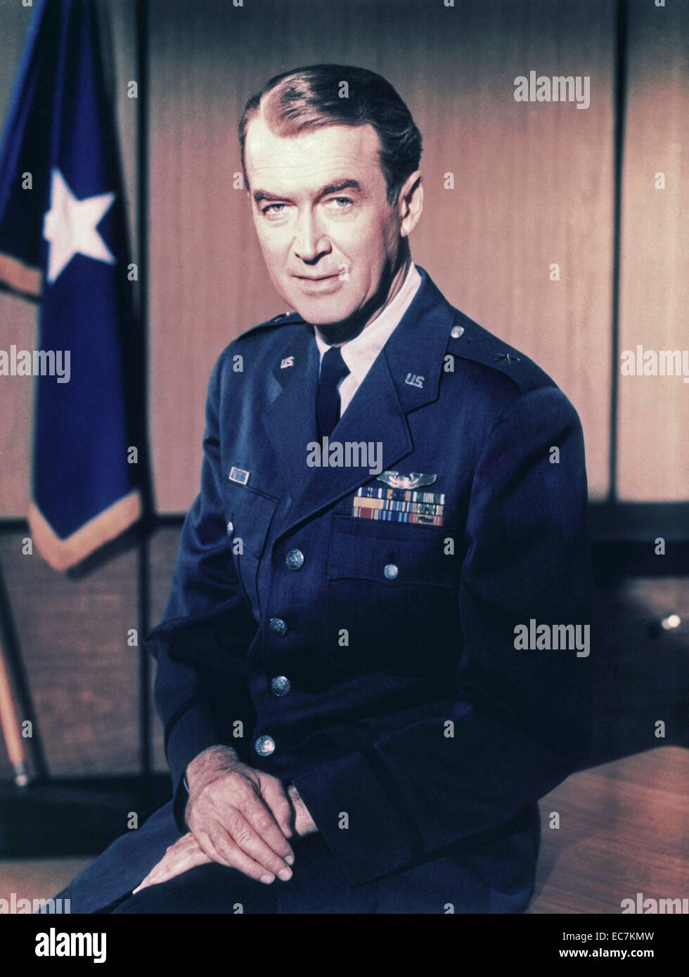 James 'Jimmy' Maitland Stewart[N 1] (May 20, 1908 – July 2, 1997) American film and stage actor, known for his distinctive drawl voice and down-to-earth persona. Stewart was nominated for five Academy Awards, winning one in competition and receiving one Lifetime Achievement award. During World war Two, he served as an air force officer Stock Photo