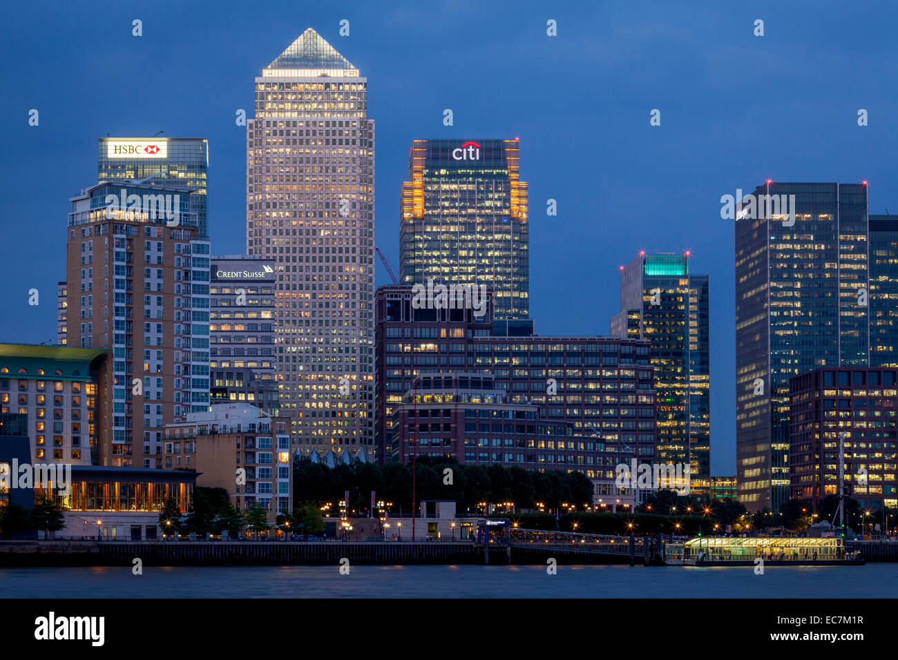 Canary Wharf Financial District At Night, London, England Stock Photo ...
