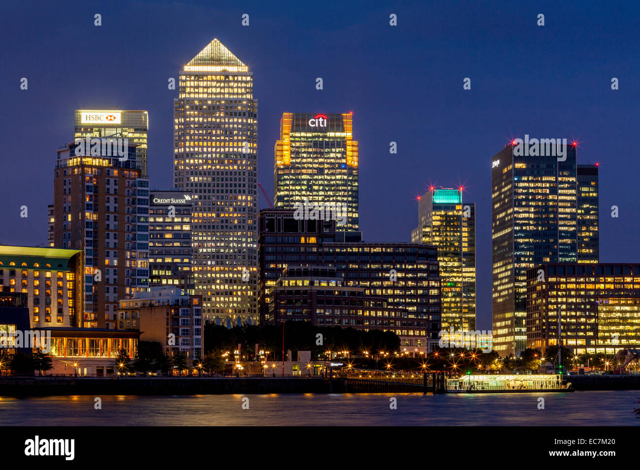 Canary Wharf Financial District At Night, London, England Stock Photo ...