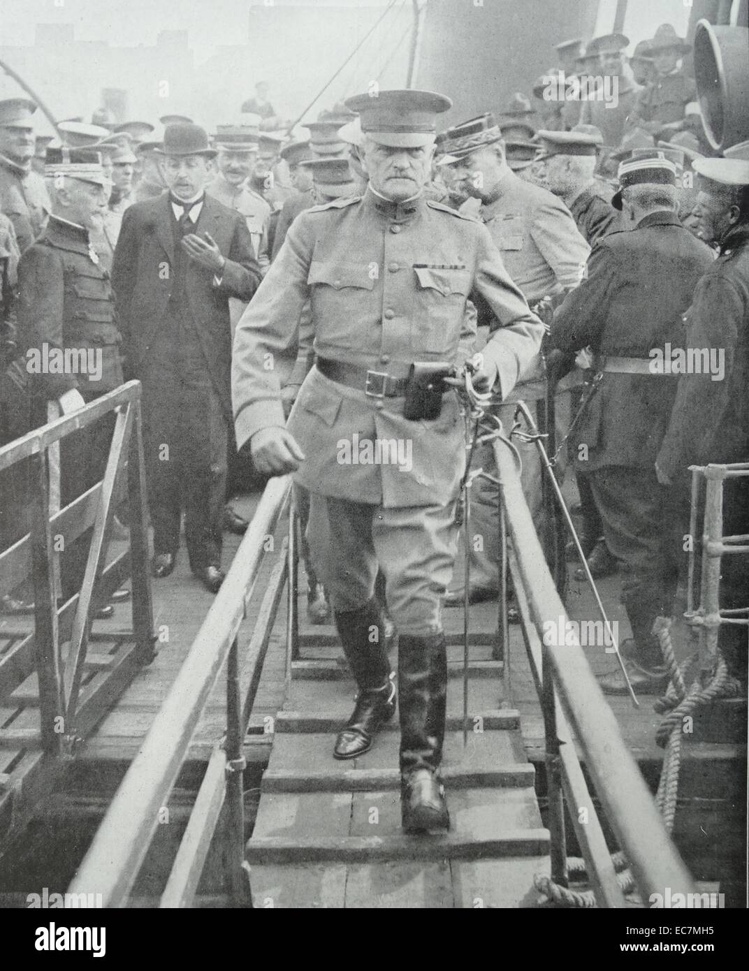 John J. Pershing (1860–1948), U.S. General of the Armies arrives in France during World War one Stock Photo