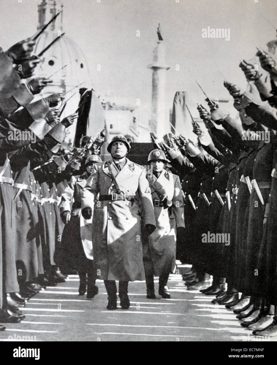 Benito Mussolini, Italian Fascist leader and Prime Minister reviews troops in Rome as Italy expands its military might Stock Photo
