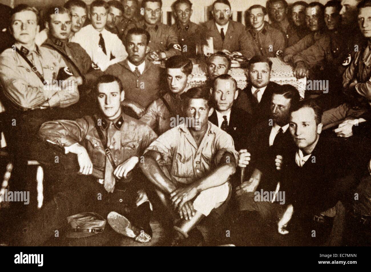 Nazi Brown Shirts gather with Adolf Hitler before his appointment as german Chancellor Stock Photo