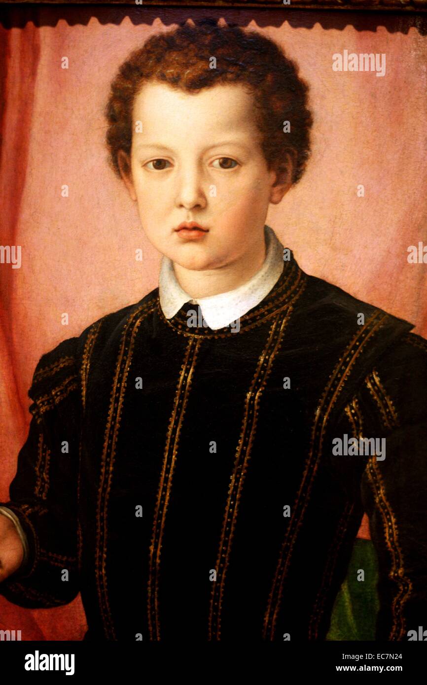Agnolo Bronzino (1503-1572) Portrait of Giovanni de' Medici, oil on panel.  Giovanni (1543-1562) was the second son of Cosimo I and Eleonora of Toledo. This was painted about 1550-1551, when Bronzino was working on a group of Medici family portraits. Stock Photo