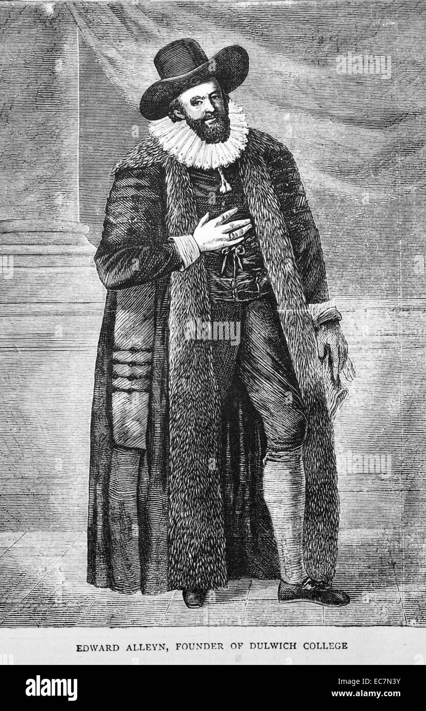 Portrait of Edward Alleyn (1566 - 1626) an English actor who was a major figure of the Elizabethan theatre and founder of Dulwich College and Alleyn's School. Dated 1870 Stock Photo