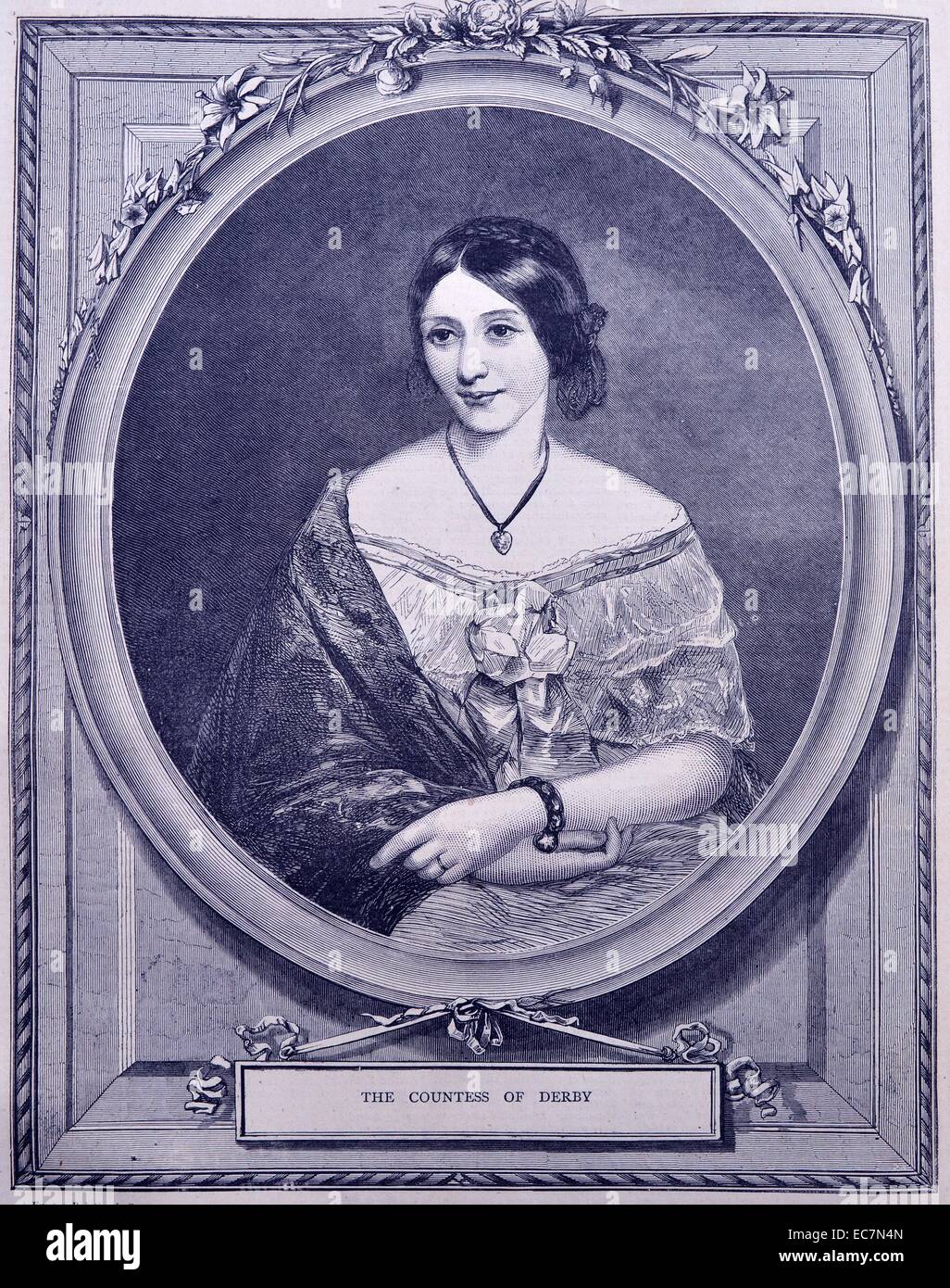 Engraving of the Countess of Derby. Dated 1870 Stock Photo