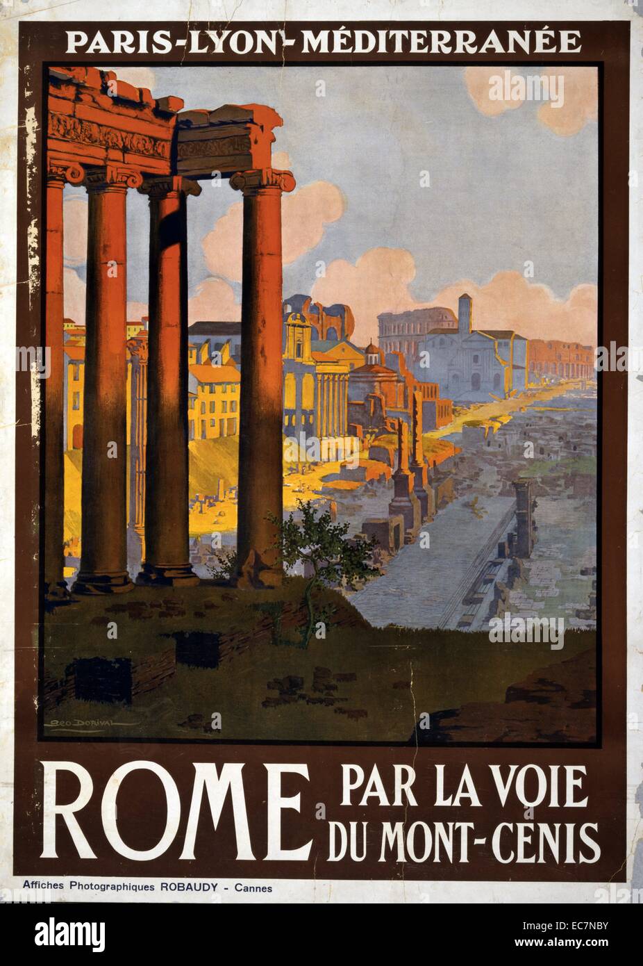 Rome par la voie du Mont-Cenis. Poster showing the Roman Forum at dawn. Stock Photo