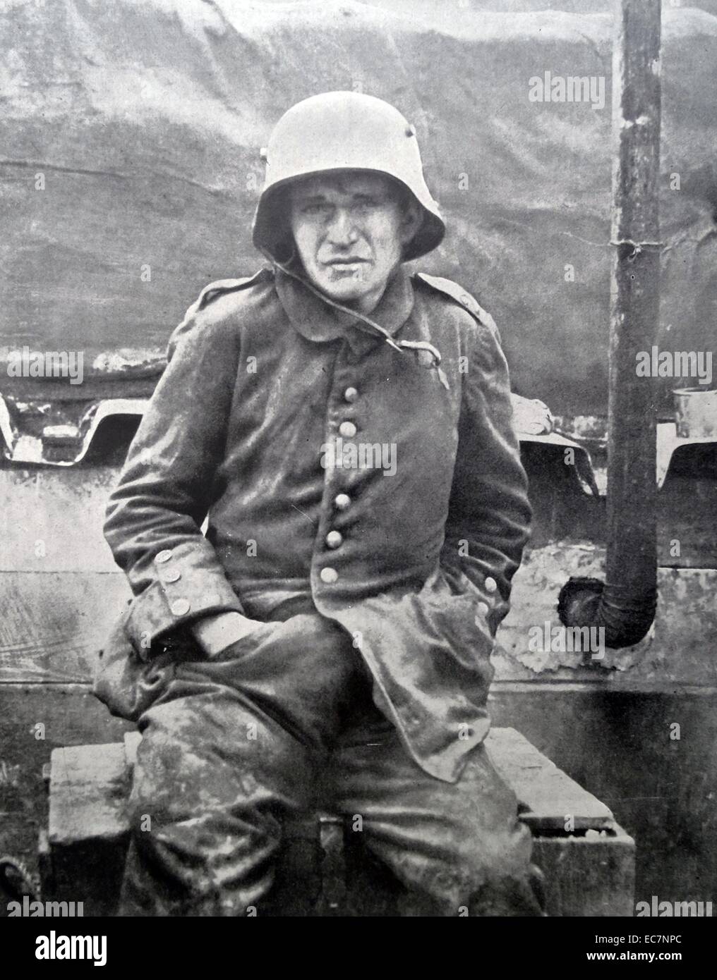 A dejected German prisoner of war captured in the final stages of World War One Stock Photo