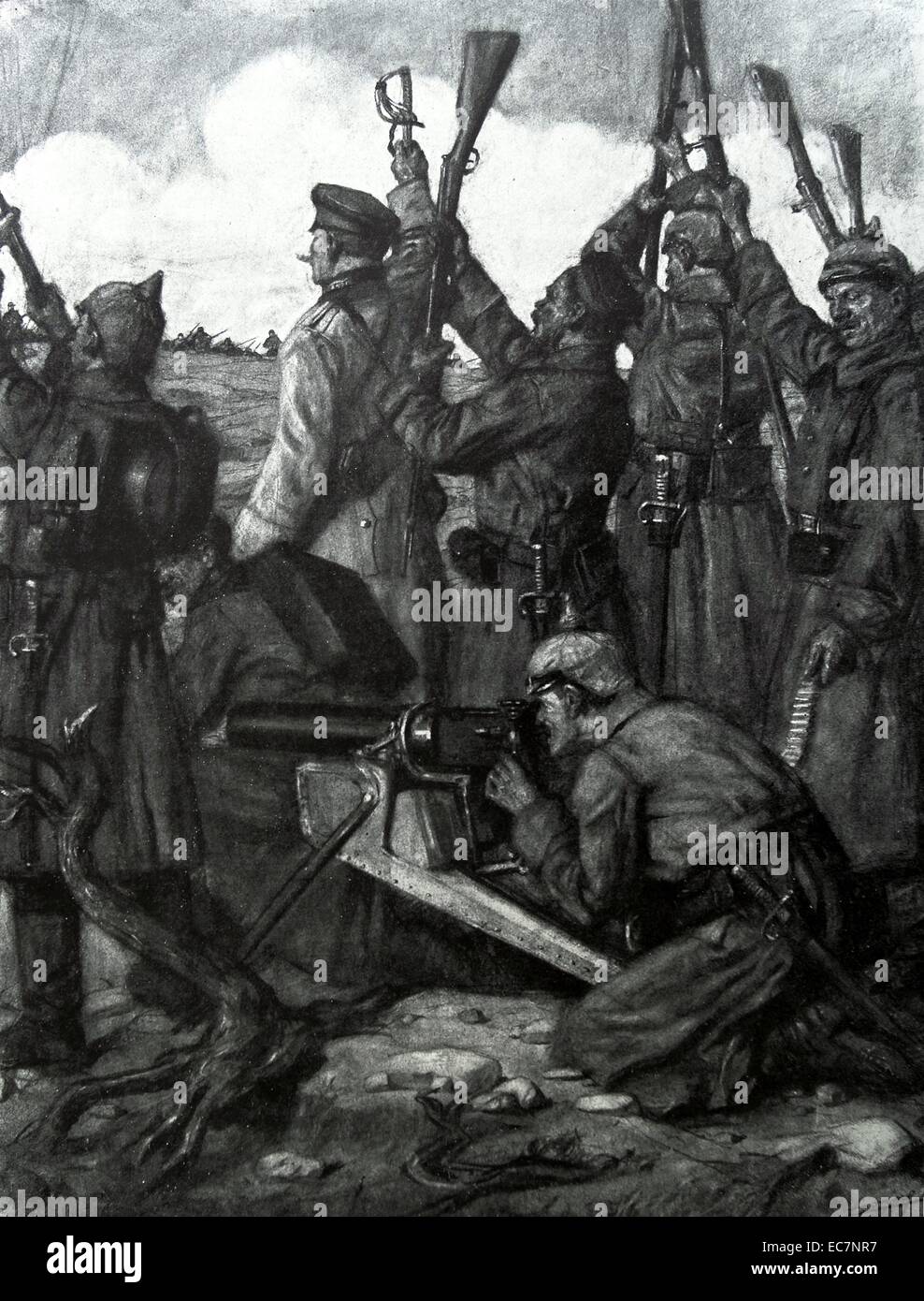German machine gunners prepare to fire in world war one Stock Photo