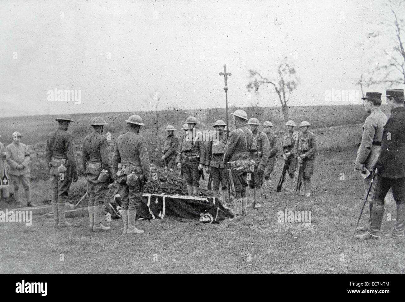 British soldiers at a funeral in France during world war one Stock