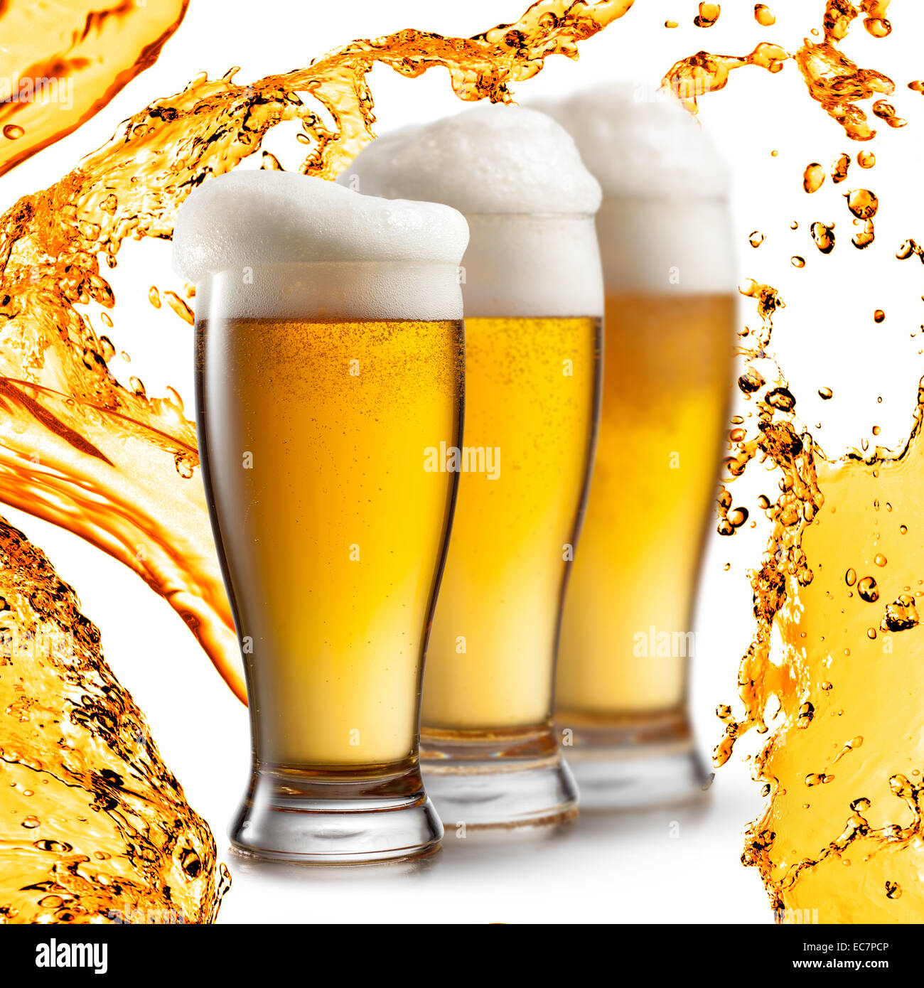 Beer in glasses isolated on white background Stock Photo - Alamy