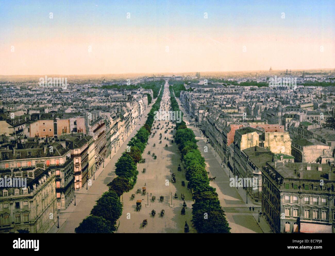 Colour photochrom of the Champs-Élysées, Paris. Dated 1890 Stock Photo