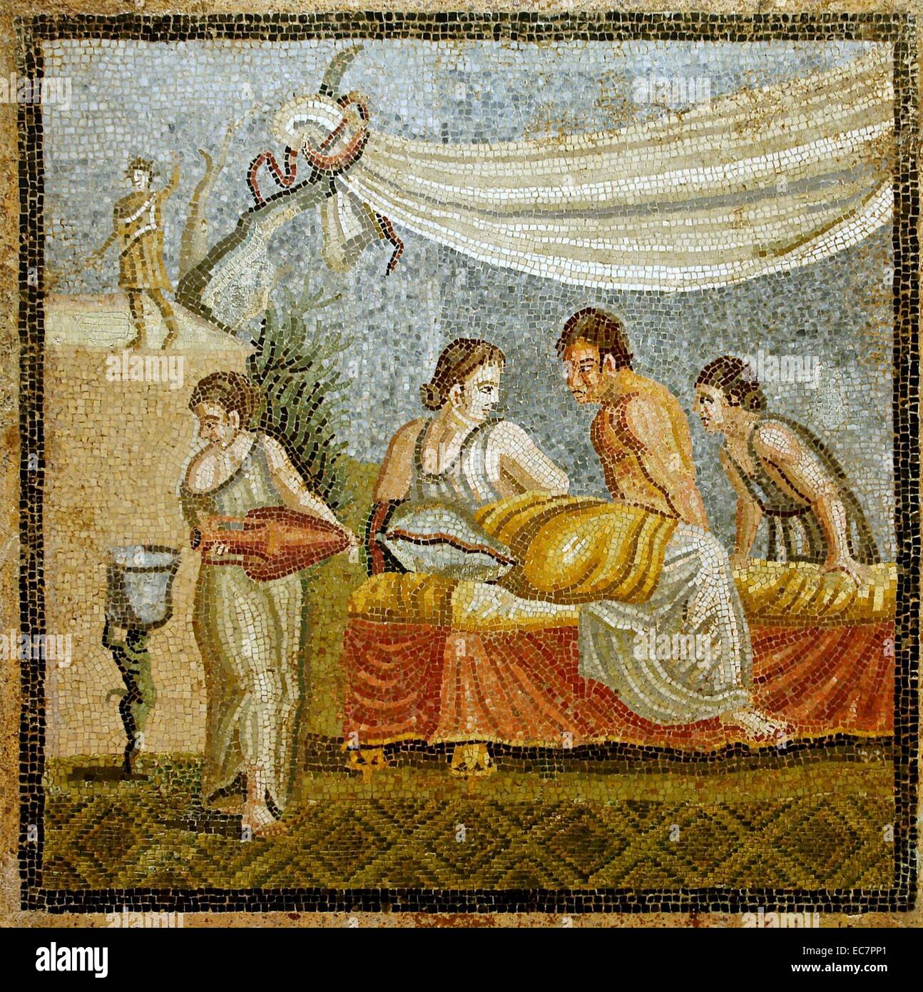 Roman mosaic showing a love scene Stock Photo