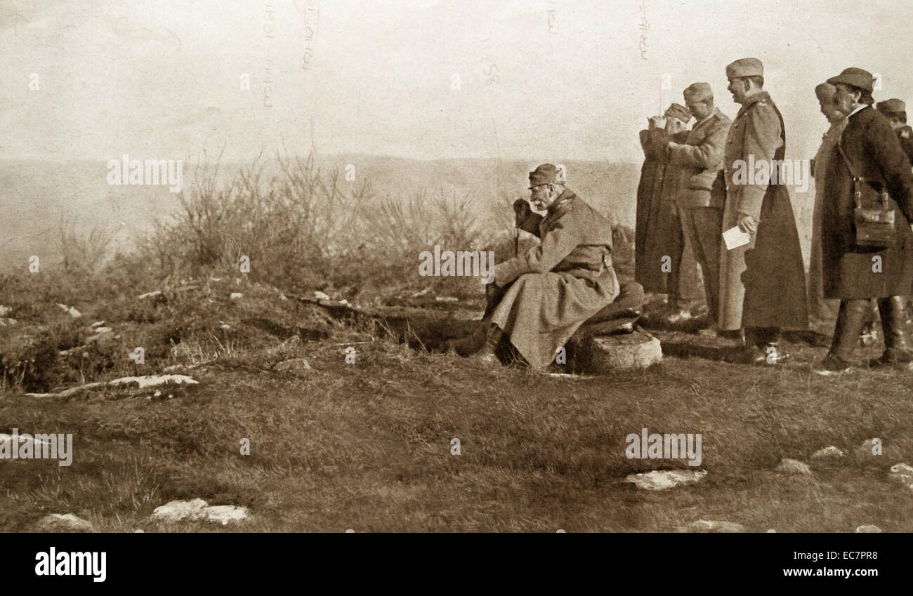 Peter I (29 June 1844 – 16 August 1921), was the last King of Serbia. Shown reviewing troop positions in world war one Stock Photo
