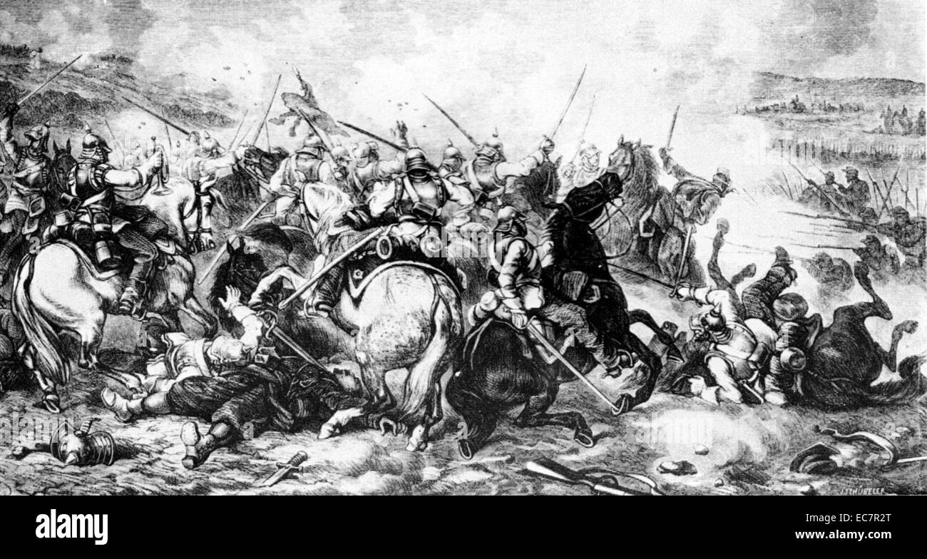 Painting of the massacre of Prussian Cuirassiers at Gravelotte. Dated 1870 Stock Photo