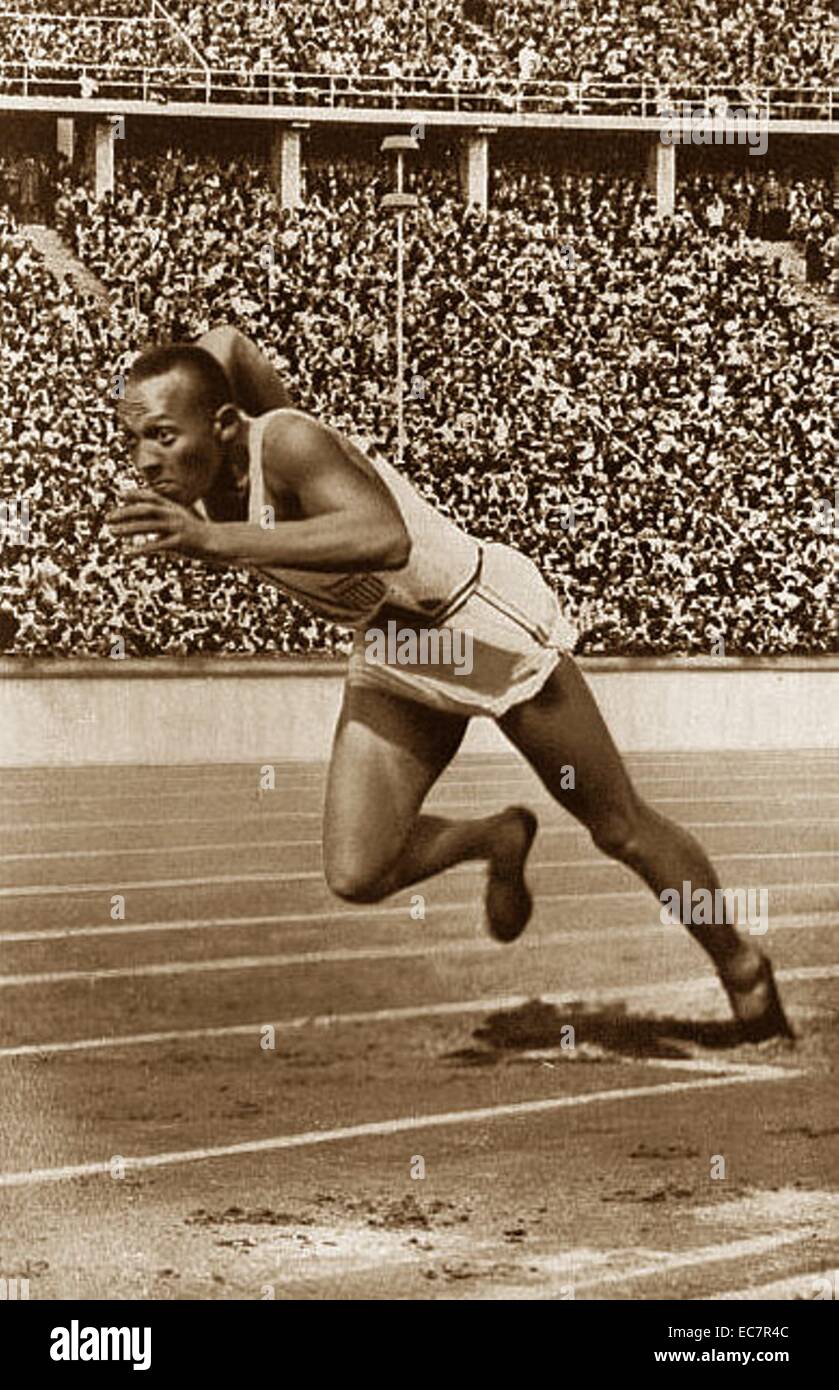 James Cleveland 'Jesse' Owens at the 1936 Olympic Games. He was an American track and field athlete and four-time Olympic gold medallist. Stock Photo