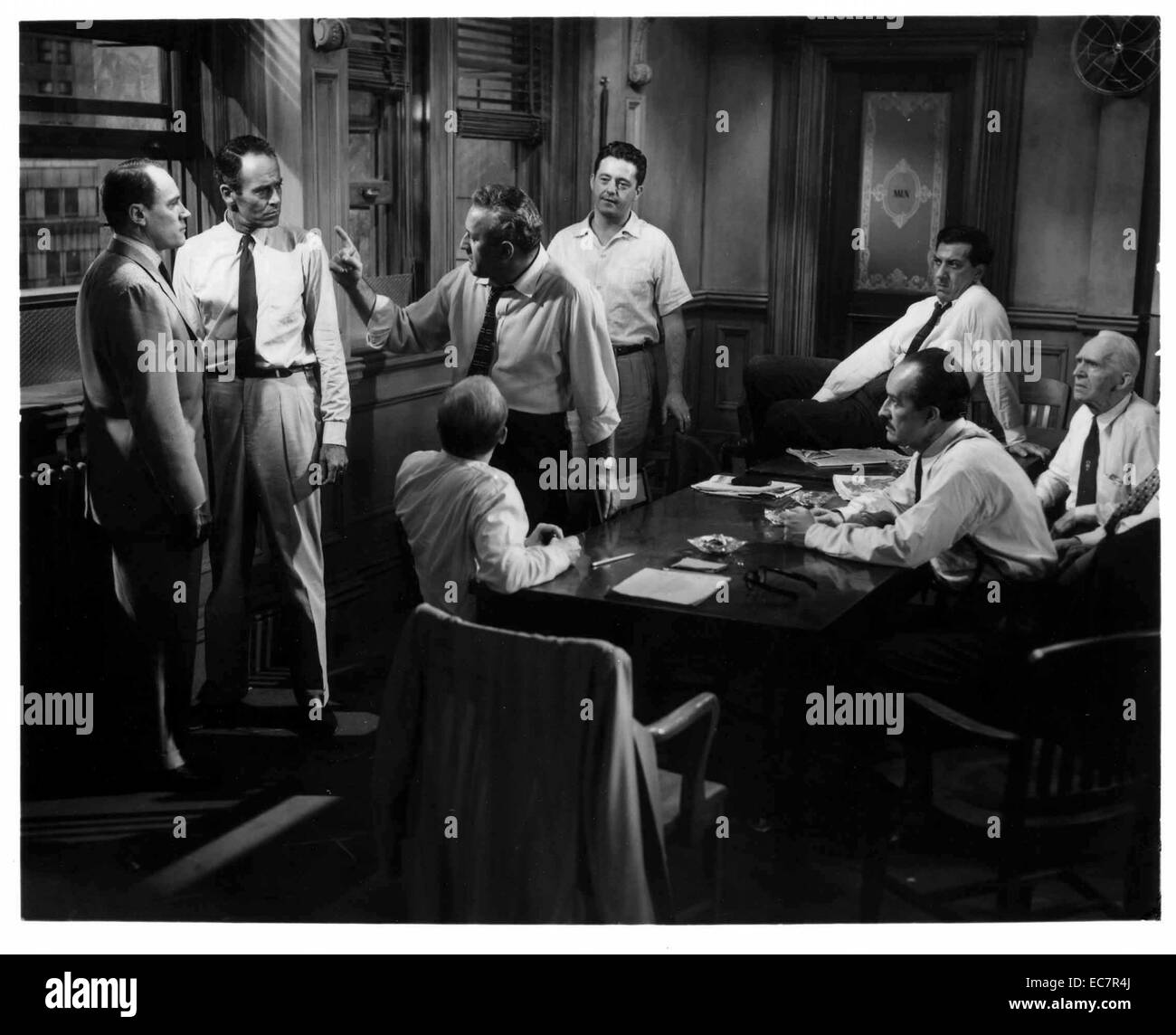 12 Angry Men is an American drama film from 1957. Written and produced by Reginald Rose and starring Henry Fonda. It tells the story of twelve members of a jury debating a defendant's guilt. Selected for the United States' National Film Registry by the Library of Congress. Stock Photo