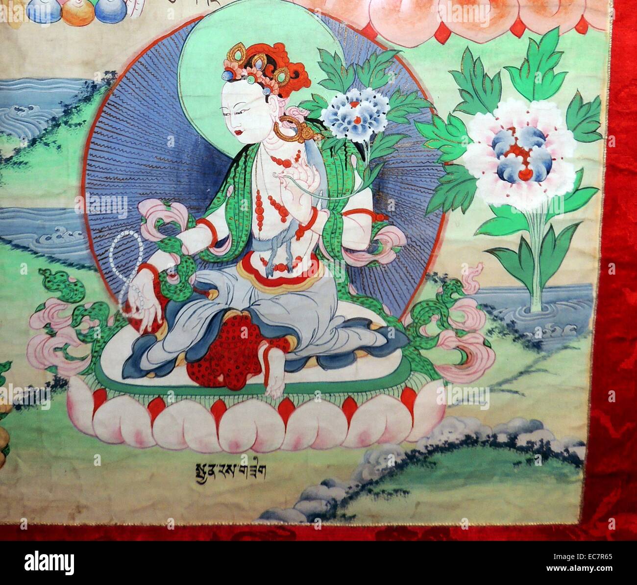 Tibetan thankas, (Buddhist temple paintings) - they were painted by different lama artists employed by the Norwegian missionary Theo Sorensen and came to the museum in 1922.  The thankas with their rich iconography present Buddhist teaching and dogmas, both systematically and historically from Buddha's time to the development of Tibetan variation. Stock Photo