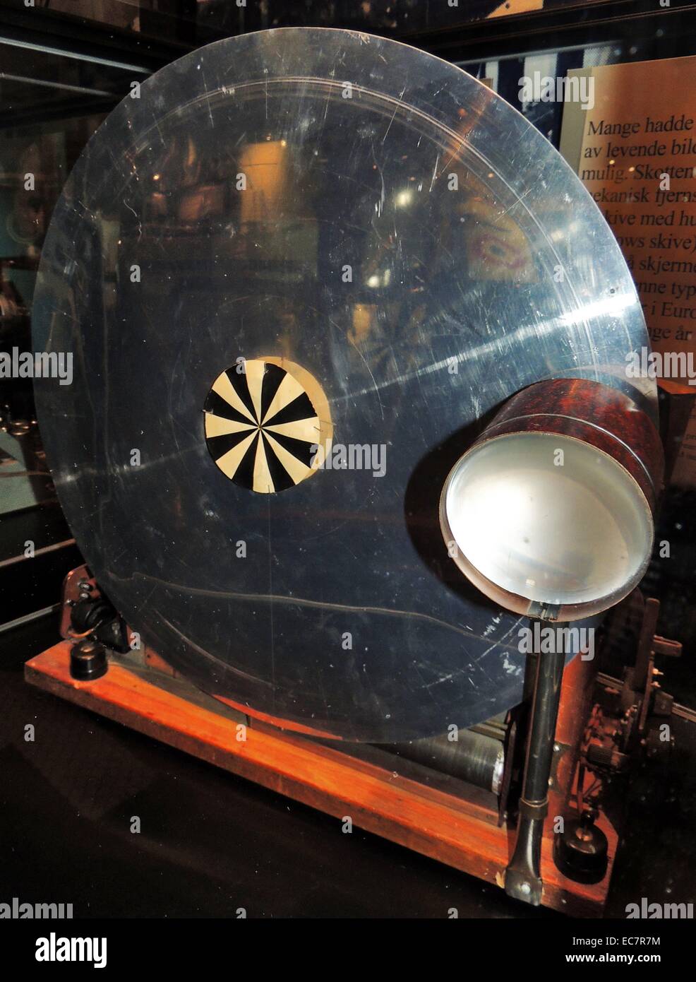 Television receiver from 1928.  Baird electromechanical system with rotating Nipkow disc.  The screen is divided into 30 lines in height. Stock Photo