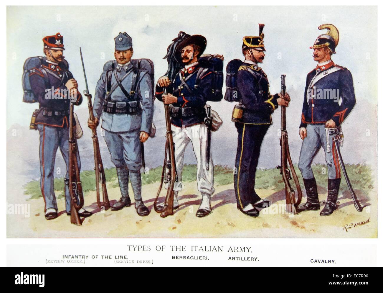 Italain soldiers in different regimental uniforms during World War One Stock Photo