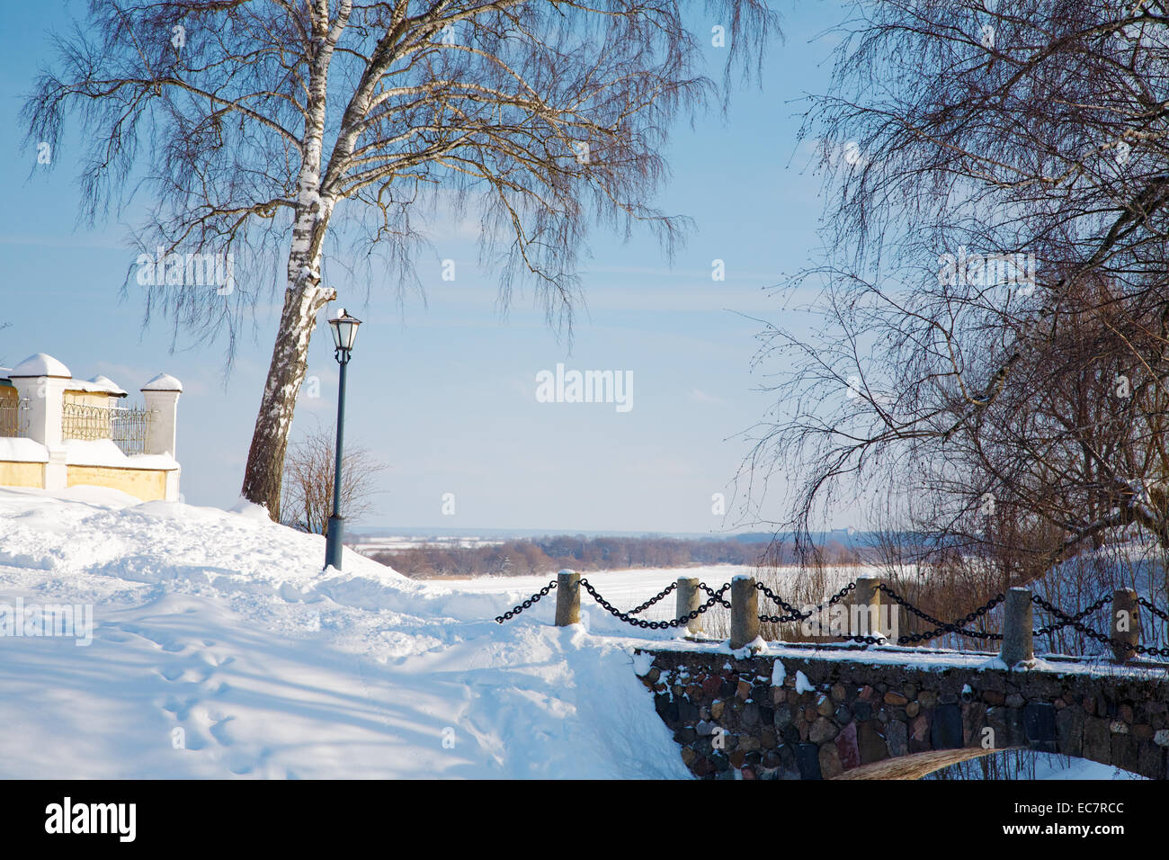 Winter landscape the river and snow Stock Photo - Alamy