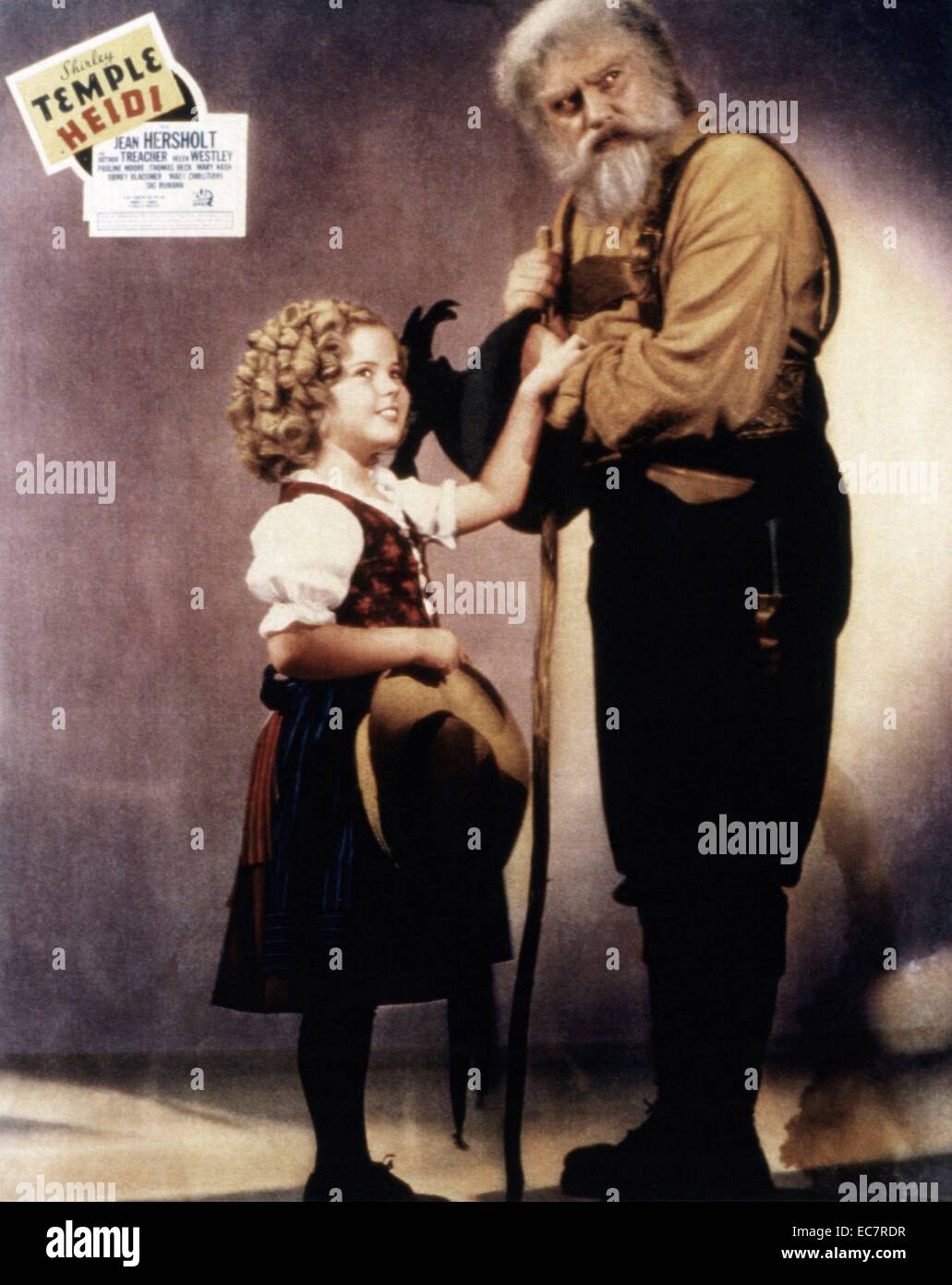 Heidi is a 1937 American dramatic film directed by Allan Dwan. It tells the story of a young girl who is taken from her home with her grandfather to be a companion to Klara - a spoiled, crippled girl. It starred Shirley Temple and Jean Hersholt and was based on the book by Johanna Spyri. Stock Photo