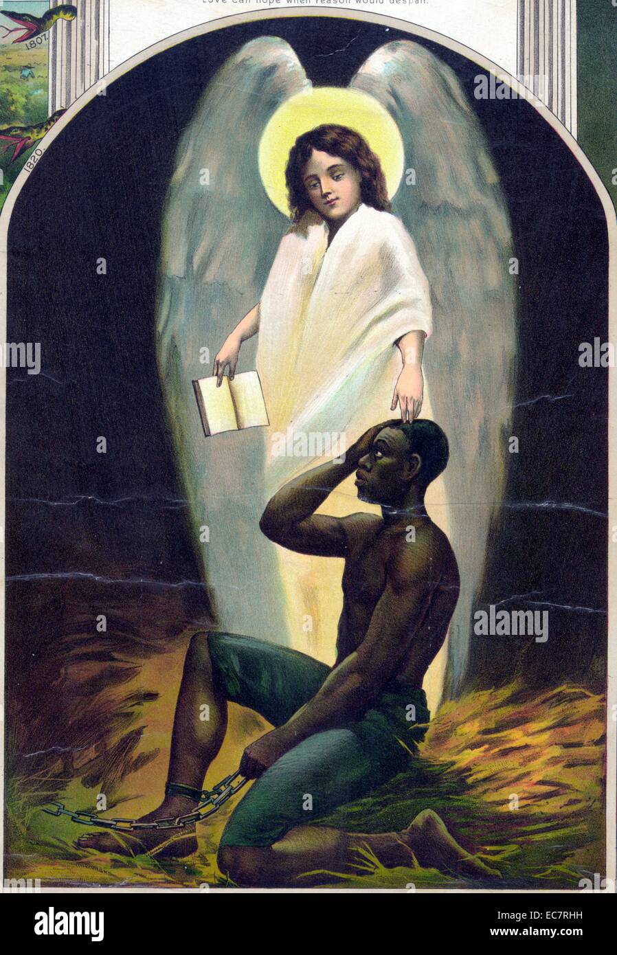 Afro-American Monument Published 1897. slave and angel. from a series pertaining to Afro-American history. Stock Photo