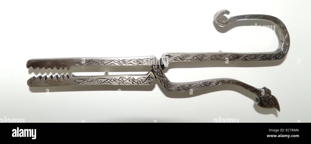 Delicate instruments were developed by al-Zahrawi and others for eye surgery including scalpels, cauteries, retractors, speculums and scissors.  The scissors created for eye surgery were amongst the first scissors used anywhere in the world.  The scalpels invented by early Islamic surgeons compare in quality with the instruments used today. Stock Photo