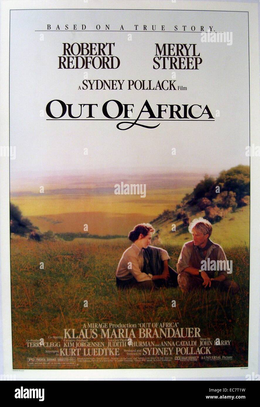 Out of Africa is a 1985 American romantic drama film directed and produced by Sydney Pollack and starring Robert Redford and Meryl Streep. The film is based loosely on the autobiographical book Out of Africa written by Isak Dinesen. Stock Photo