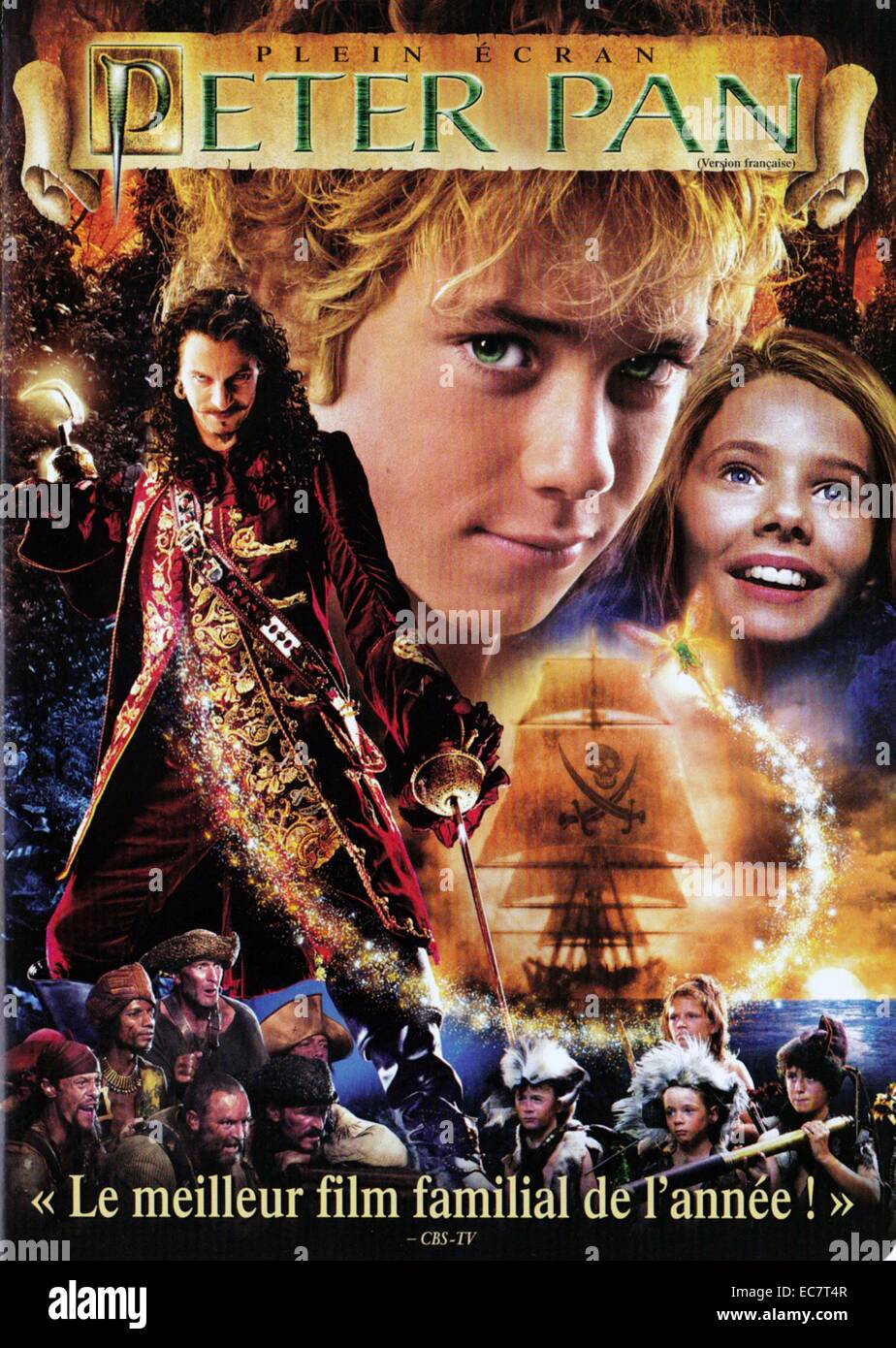 Canadian advertisement for Peter Pan. Peter Pan is a 2003 fantasy film based on the original play and novel by J.M. Barrie. Starring Jason Isaacs, Jeremy Sumpter and Rachel Hurd-Wood the film tells the story of the fantasy world of Neverland and a group of boys who refuse to grow old. Stock Photo
