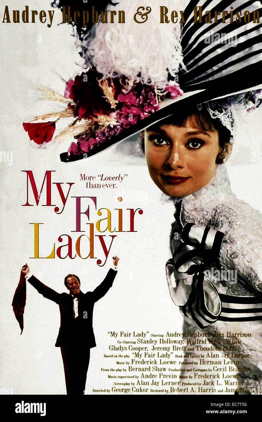 My Fair Lady is a 1964 American muscial film adaptation of the original stage play Pygmalion by George Bernard Shaw. Starring Rex Harrison and Audrey Hepburn and directed by George Cukor. Stock Photo