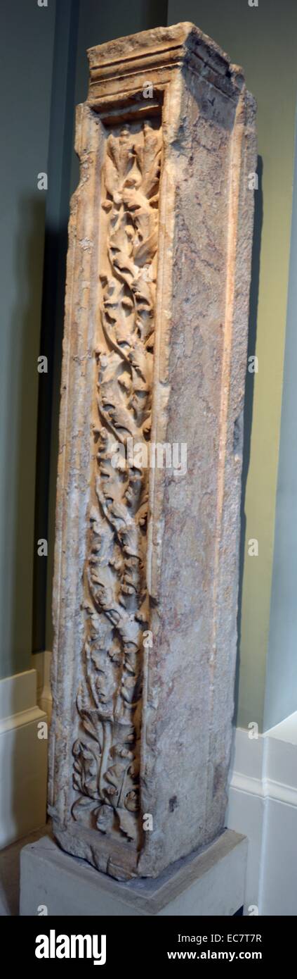 Marble pilaster.  Probably once part of the richly decorated façade of a Roman building from western Turkey.  From the same building as the pilaster displayed opposite.  Roman, AD 175-225. Stock Photo