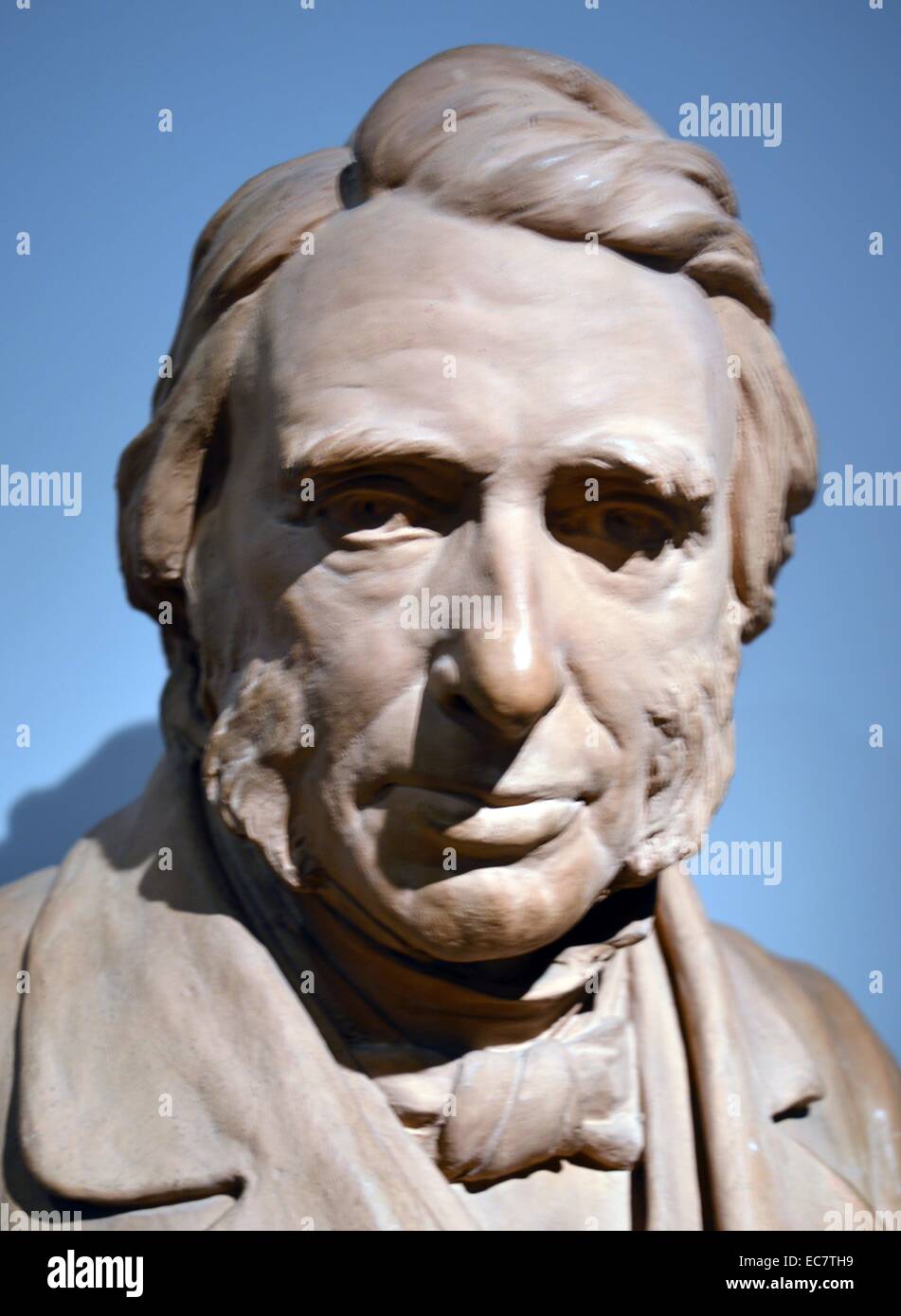 John Ruskin by Sir John Edgar Boehm (1834-1890) terracotta.  John Ruskin (1819-1900) was the first Slade Professor of Fine Art at Oxford and the founder of the Ruskin School of Drawing. Stock Photo