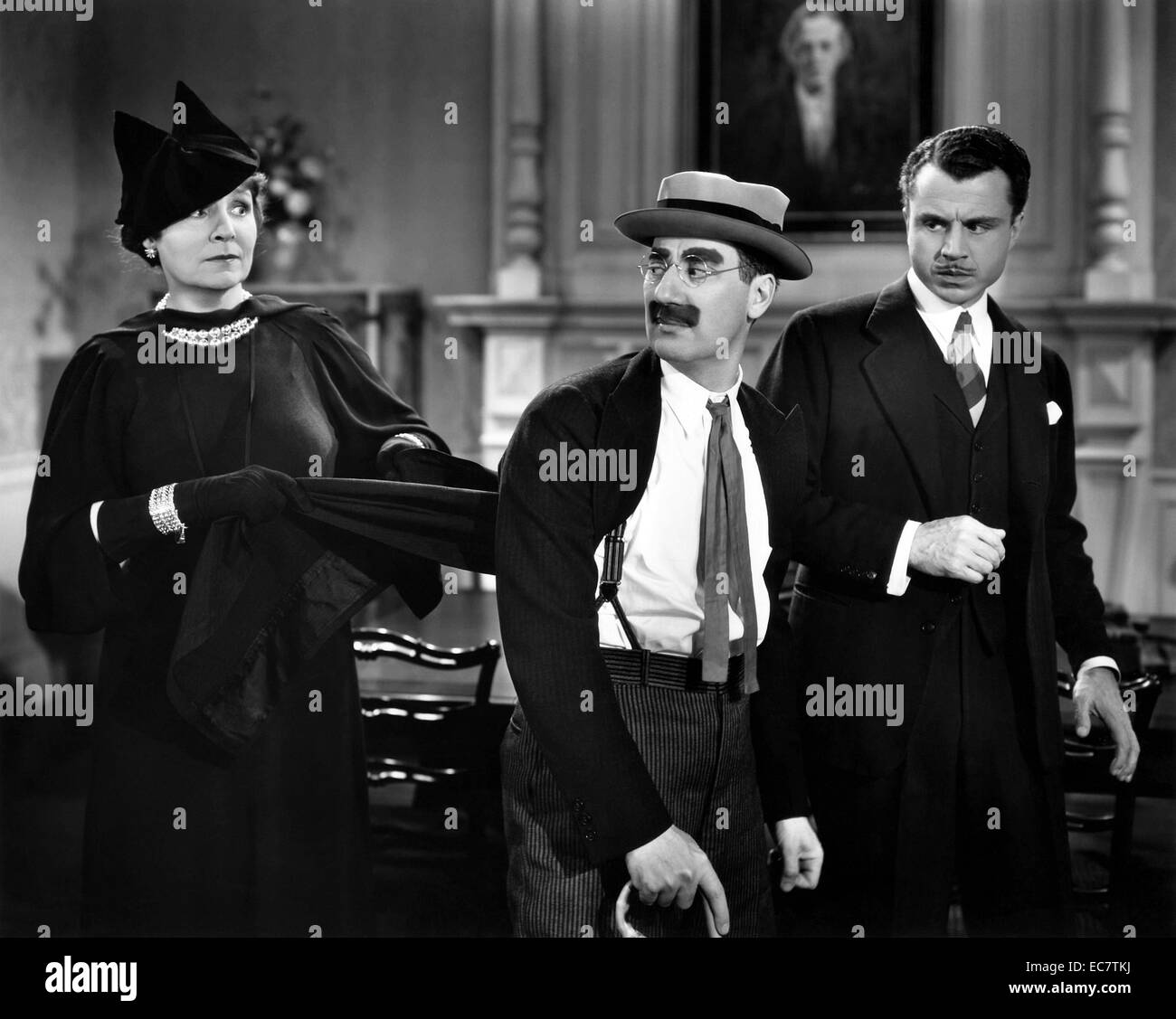 A Day at the Races (1937) is the seventh film starring the three Marx Brothers, with Margaret Dumont, Allan Jones, and Maureen O'Sullivan. Like their previous MGM feature A Night at the Opera, this film was a major hit Stock Photo