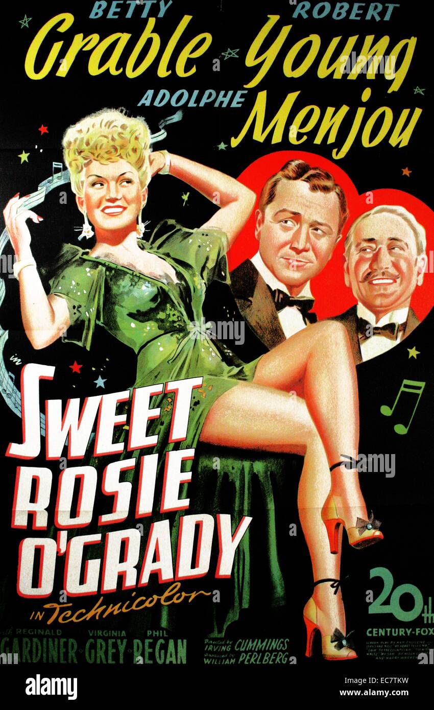 Sweet Rosie O'Grady is a 1943 musical film about an American singer who attempts to better herself by marrying an English duke, but is harassed by a reporter. It stars Betty Grable and Robert Young. Stock Photo