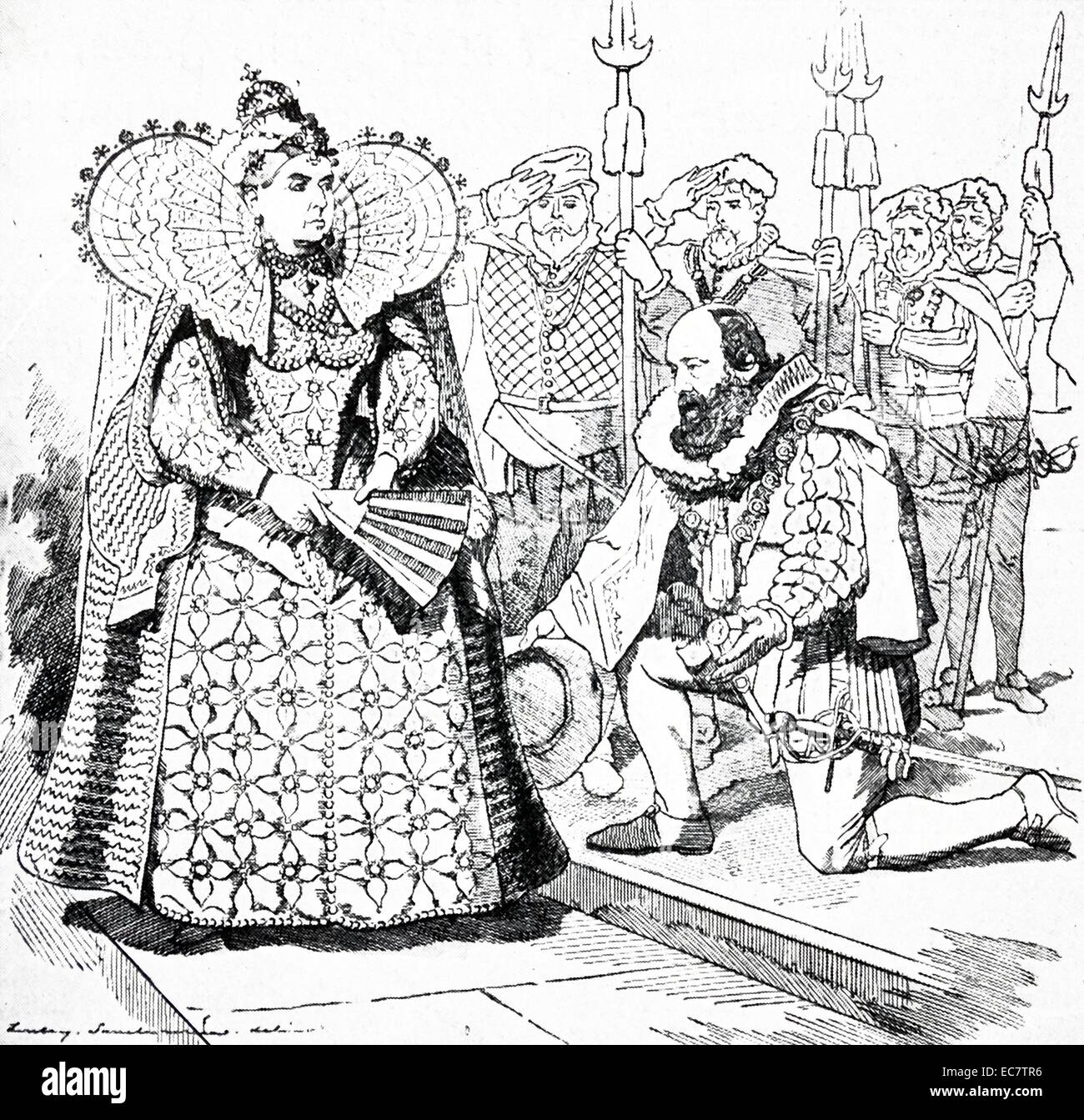 cartoon depicting Queen Victoria of Great Britain as Elizabeth I with Lord Salisbury 1897 Stock