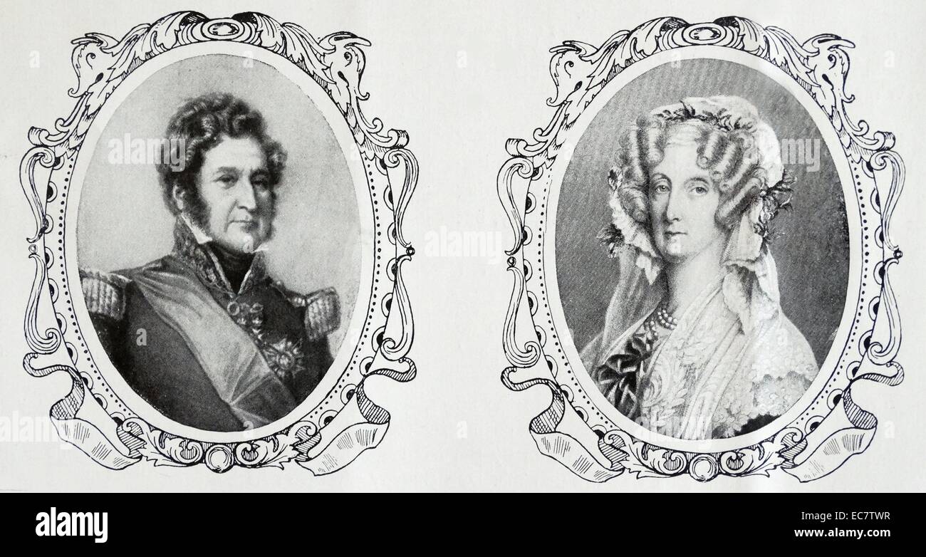Portraits of King Louis Philippe and Queen Marie Amelie of France. Louis Philippe (6 October 1773 – 26 August 1850) was King of the French from 1830 to 1848 as the leader of the Orléanist party. Stock Photo