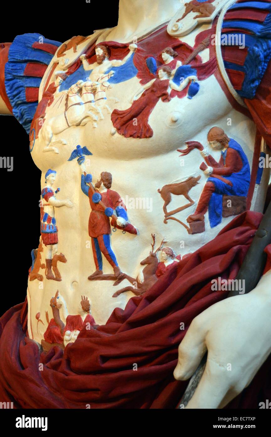 Emperor Augustus (painted). From Villa of Livia at Prima Porta, Rome