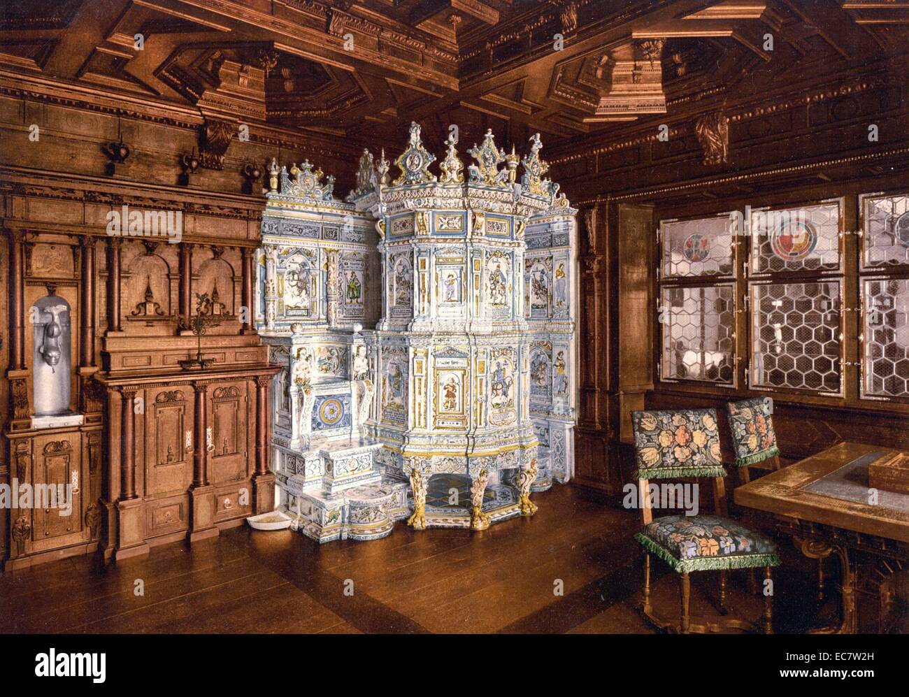 A gothic Decorated room within a Museum, in Zurich, Switzerland. Shot between 1890 and 1900 Stock Photo