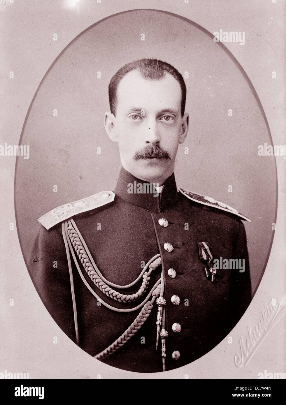 Grand Duke Paul Alexandrovich of Russia ( 3 October 1860 – 30 January 1919) was the eighth child of Tsar Alexander II of Russia by his first wife Empress Maria Alexandrovna. His birth was commemorated by the naming of the city of Pavlodar in Kazakhstan. He entered the Russian Army and rose to the rank of General, but was known as a gentle person, religious and accessible to people. Stock Photo