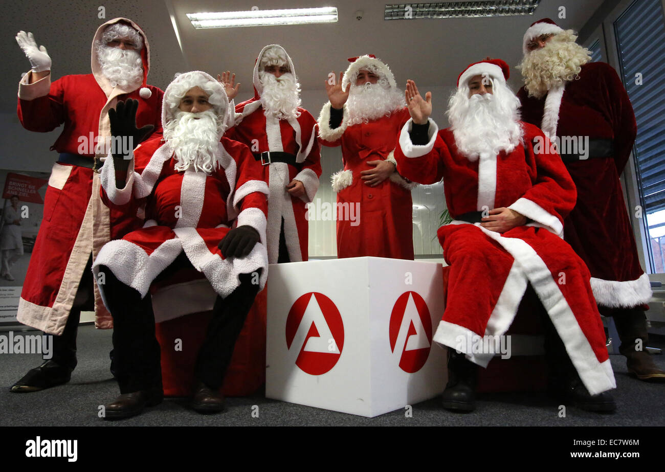 Rostock, Germany. 10th Dec, 2014. Santa Clauses, who will be given job