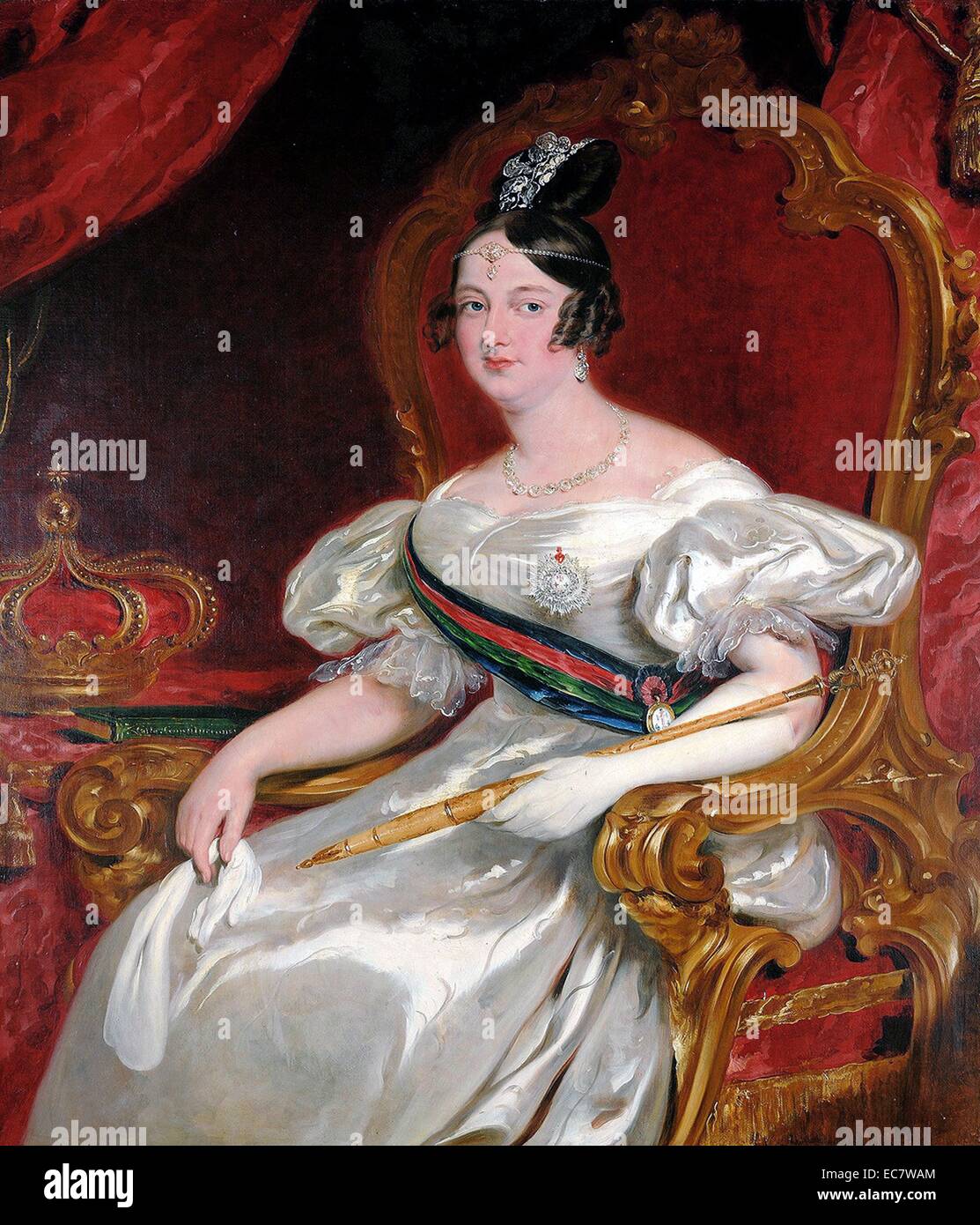 Dona Maria II (4 April 1819 – 15 November 1853) by John Simpson. Maria 'the Educator' Queen regnant of Portugal from 1826 to 1828 and again from 1834 to 1853. Stock Photo