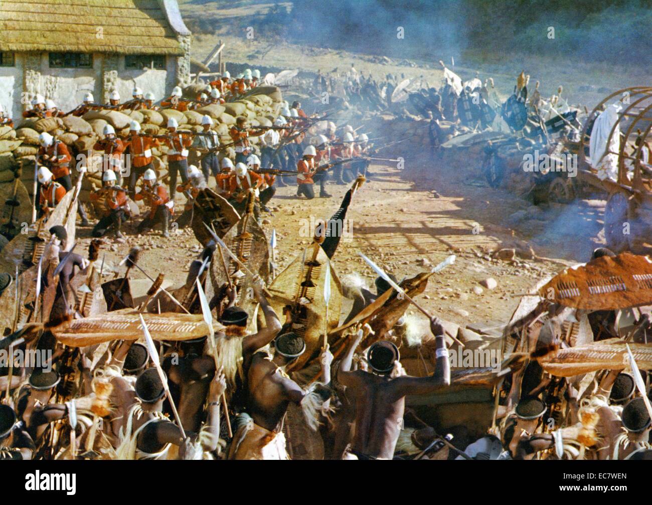 Zulu is a 1964 historical war film depicting the Battle of Rorke's Drift between the British Army and the Zulus in January 1879, during the Anglo-Zulu War. The film was directed by blacklisted American screenwriter Cy Endfield and starred Michael Caine and Stanley Baker. Stock Photo