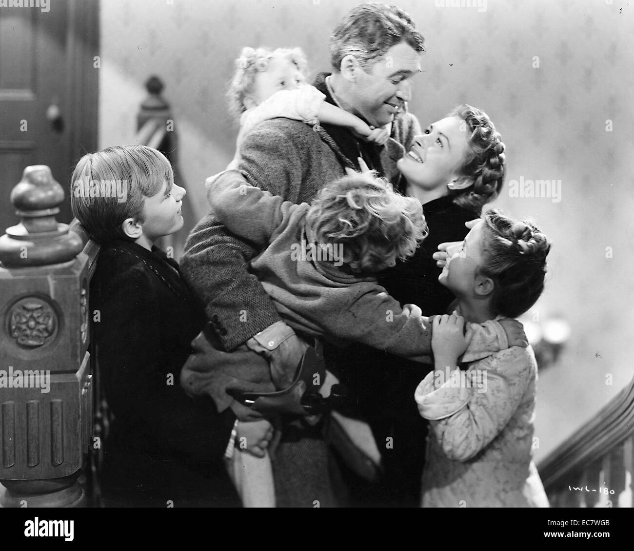 It's a Wonderful Life is a 1946 American Christmas fantasy comedy-drama film produced and directed by Frank Capra and stars James Stewart as George Bailey, a man who has given up his dreams in order to help others and whose imminent suicide on Christmas Eve brings about the intervention of his guardian angel Stock Photo