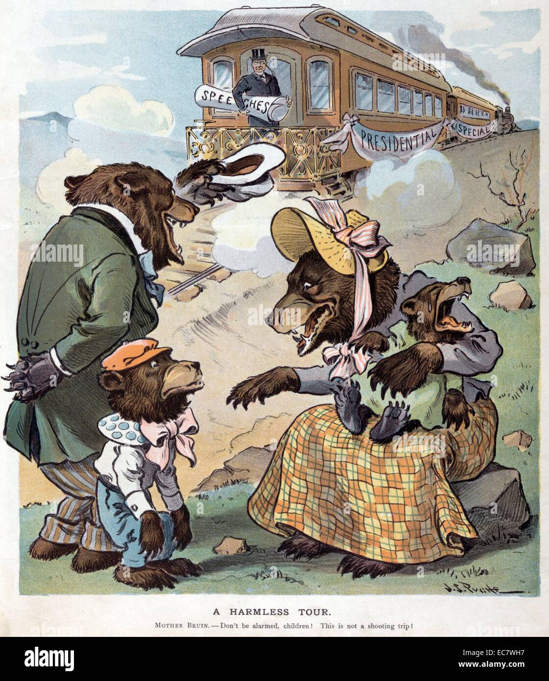 A harmless tour' A family of bears dressed as humans near railroad