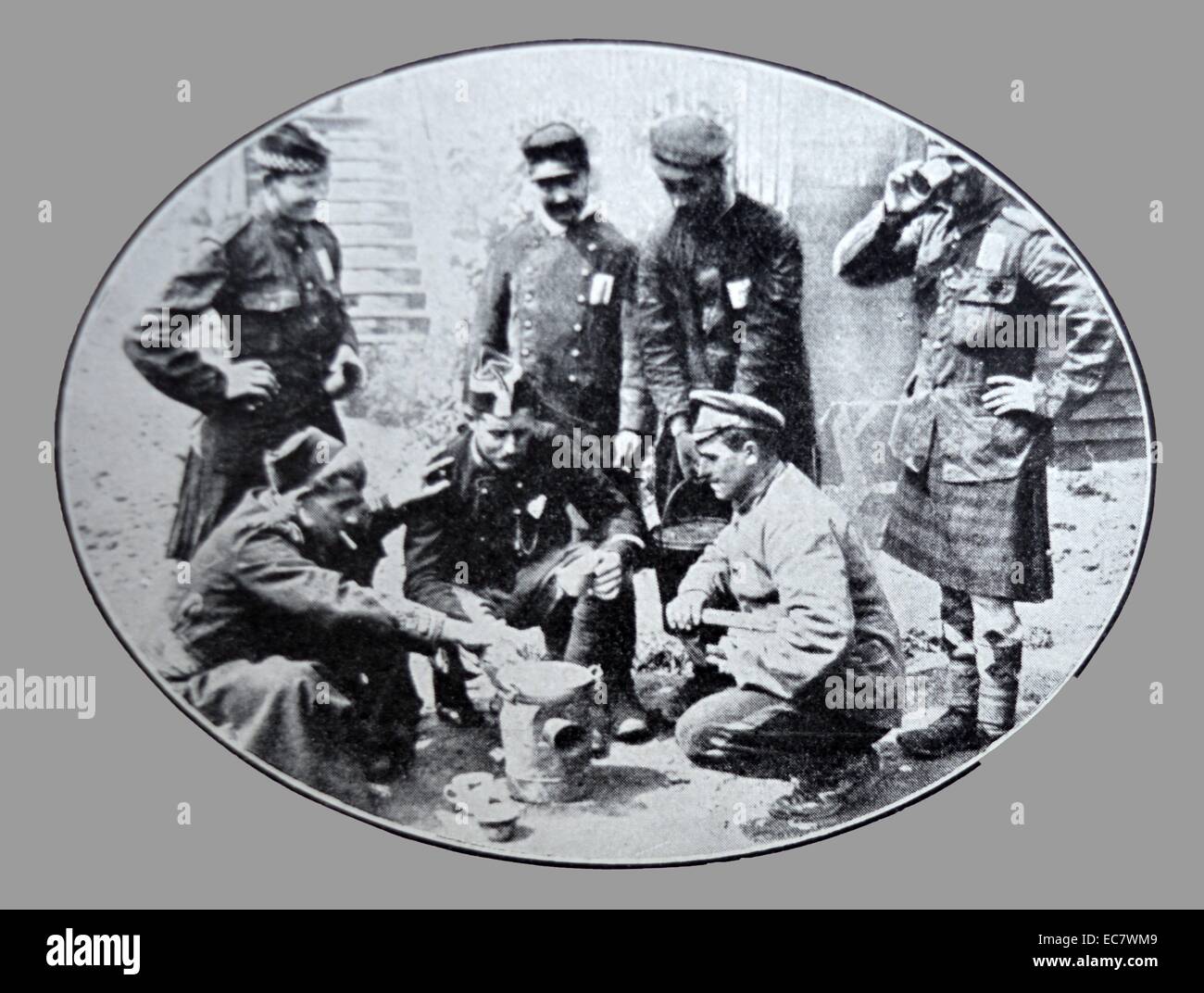 Allied Prisoners of war in World war one. Includes Russian;   French;   Belgian and Scottish soldiers Stock Photo