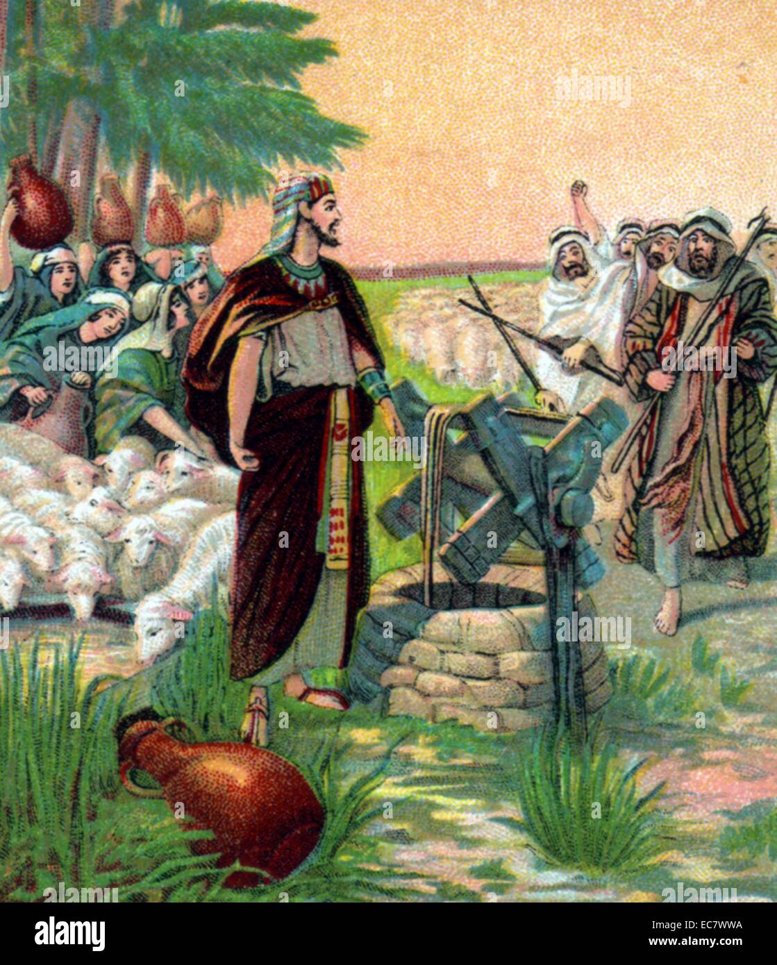 Photomechanical print colour bible old testament illustration well hi