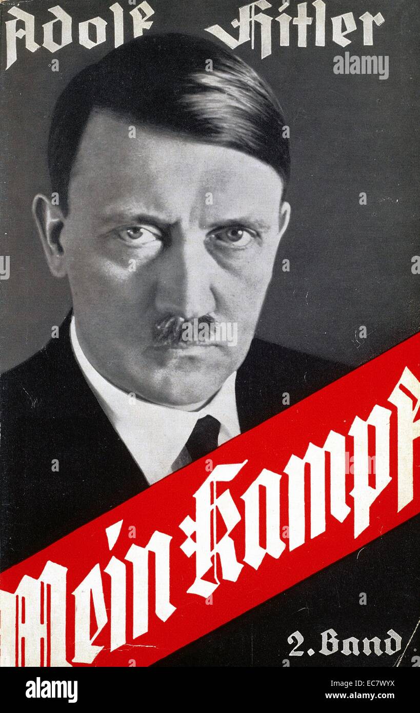 Mein Kampf (pronounced maɪ̯n kampf), 'My Struggle') is an autobiographical manifesto by Nazi leader Adolf Hitler, in which he outlines his political ideology and future plans for Germany. Stock Photo