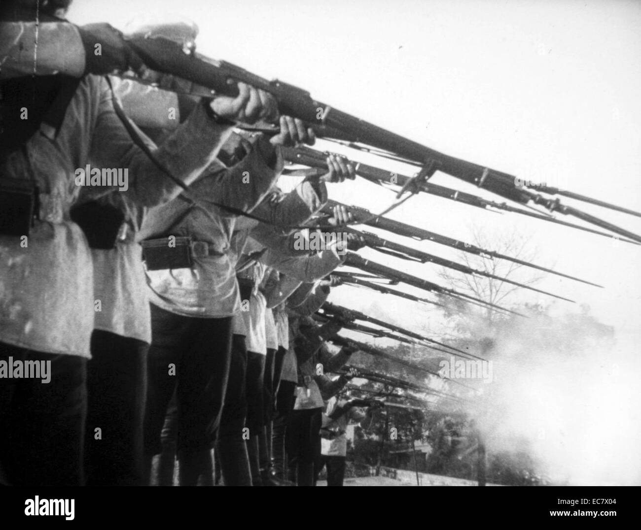 Battleship Potemkin, is a 1925 silent film directed by Sergei Eisenstein. It presents a dramatized version of the mutiny that occurred in 1905 when the crew of the Russian battleship Potemkin rebelled against their officers of the Tsarist regime Stock Photo