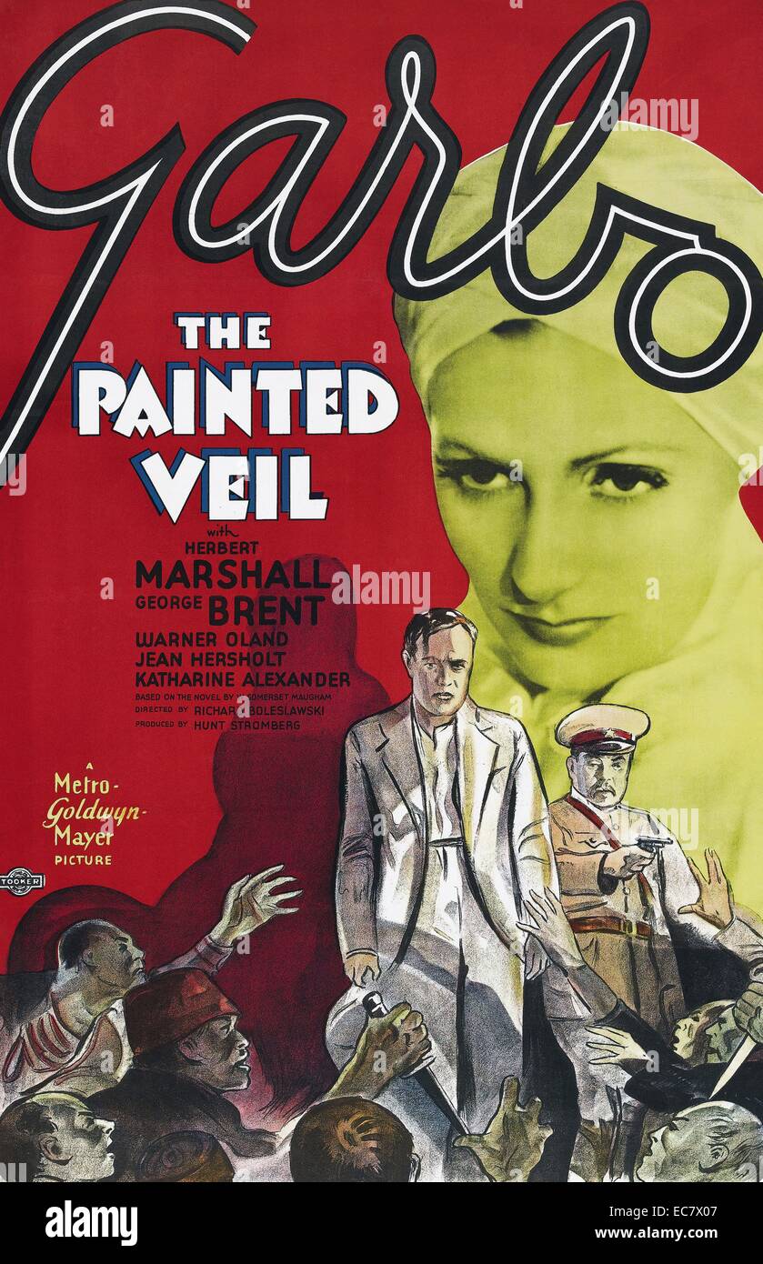 The Painted Veil is a 1934 American drama film directed by Ryszard Bolesławski and starring Greta Garbo. The film was produced by Hunt Stromberg for Metro-Goldwyn-Mayer. Based on the 1925 novel The Painted Veil by W. Somerset Maugham Stock Photo